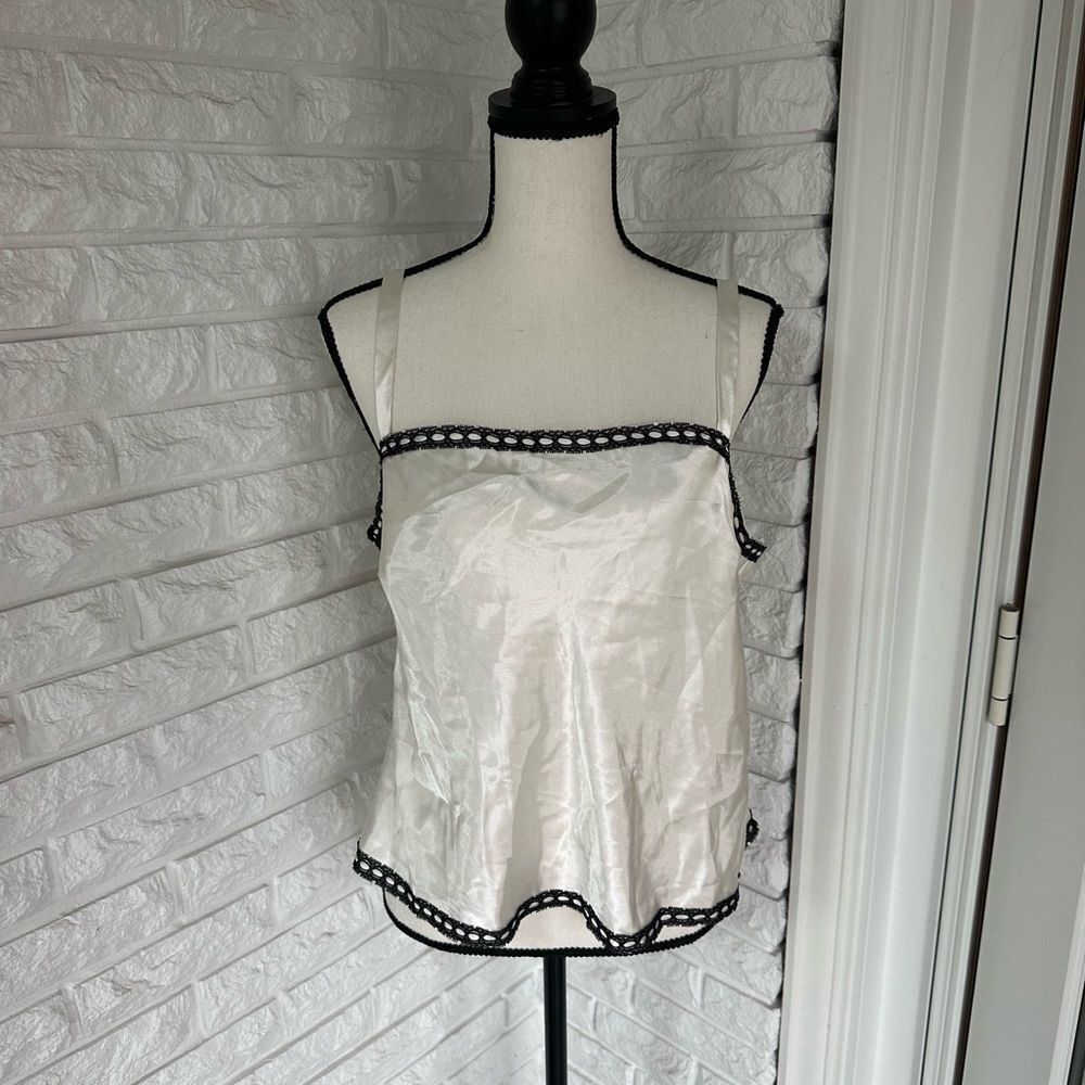White Satin Camisole Top with Black Trim